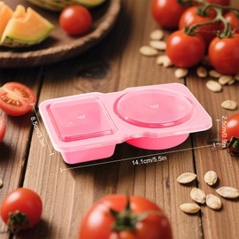 Woobroo 40 Pack Double Compartment Condiment Containers Reusable Snack Containers With Lids - Leakproof Bento Box Style Snack Pots With Compartments For Portion Control（Pink）