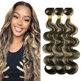 P1B27 Highlight Bundles Human Hair Honey Blonde Body Wave 3 Bundles 26 28 30 inch Black and Blonde Highlight Bundle Human Hair Extensions 300g