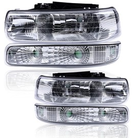 G-PLUS Headlights Assembly, Compatible with Chevy Silverado 1999-2002/Fit Suburban Tahoe 2000-2006 Bumper Headlamps, Clear Lens Chrome Housing Clear Reflector Left & Right,faros delanteros