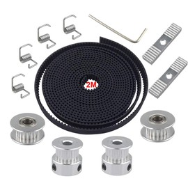 QitinDasen 2 m GT2 Timing Belt 2 mm Pitch 6 mm Width, with 2 x Timing Belt Pulley and 2 x Idler 20 Teeth 5 mm Bore, 4 x Tensioner Torsion Spring, 2 x Timing Belt Clamps, 2 mm Allen Wrench