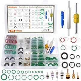 Car A/C Repair Kit, 64PCS Compressor Gasket Seals + 270PCS Green Rubber O-Ring Kit + 39PCS Car Air Conditioner Valve Core Kit, A/C R12 R134a Refrigeration Tire Valve Stem Cores with 3PCS Removal Tools