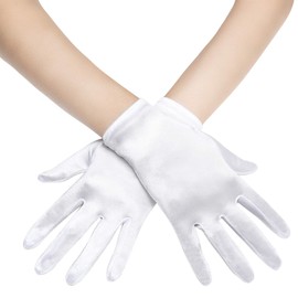 Coucoland Short Opera Gloves Satin Gloves Bridal Fancy Dress Gloves Wedding Prom Opera Gloves Wrist Length Classic Gloves (White)(Size: One Size)