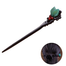 Ebony Wooden Vintage Leaves Hair Stick Handmade Carved Hair Pins Chinese Hair Chopsticks for Women