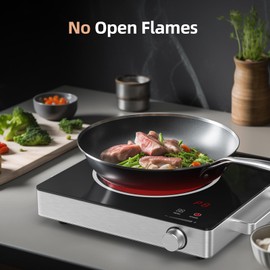 Hot Plate Electric Single Burner,SOPINWAEH 1800W Portable Countertop Ceramic Cooktop For Cooking With Adjustable Temperature & Stay Cool Stainless Steel Handles,Compatible With All Cookware