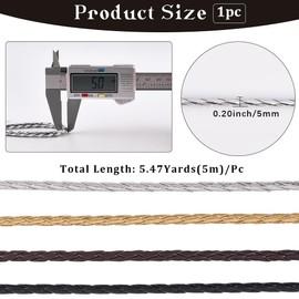 GORGECRAFT 5.5 Yard Faux Leather Necklace Cord Bolo Tie String Rope Folded 5mm Gainsboro Round Braided Leather Threads for DIY Crafts Bracelet Choker Anklets Keychain Beading Jewelry Making