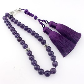beirunde Tasbih Tesbih Islamic 33 Prayer Beads, Muslim Islam Subha Sebha Worry Beads, Misbaha Masbaha Tasbeeh Sibha Beads, Allah Mohammed Ramadan Rosary,Purple Glass Beads