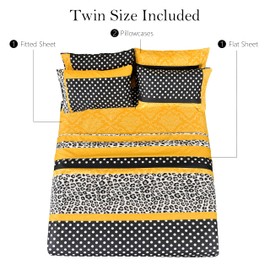 American Home Collection Twin Size Printed Sheet Set - 4 Pieces Brushed Microfiber Patchwork Pattern Bedding Sheets & Pillowcases Set – Fit 14” Mattress – Easy Care - Wrinkle and Fade Resistant