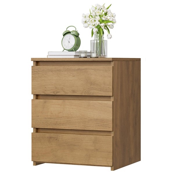 FOTOSOK Nightstand with 3 Drawers, Wood Bedside Table Night Stand