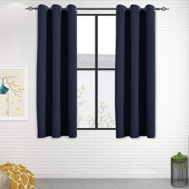 JSFLY Blackout Curtains for Bedroom Thermal Insulated Light Blocking Room Darkening Curtains Solid Grommet Window Drapes for Living Room, Set of 2 Curtain Panels 42 W x 54 L inch Long Navy