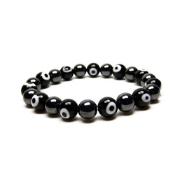 Accents Kingdom Men's Magnetic Bracelet Hematite Beads Evil Eye Beads Stretch Bracelet, 8.5"