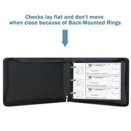 LLi Cufite 3 Rings Check Binder for End-Stub Deskbook Checks, Zipper Business Check Binder, 3 on a Page, Fit 3 & 9 Holes Check Faux Leather (9.5" x 12.6") (Black)