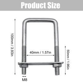 Pack of 6 U-bolts M8 40 x 100 mm stainless steel U-bolt U-bolt square M8 U screws stainless steel with nut frame straps bracket bolt washer for pipe diameter attachment car towing