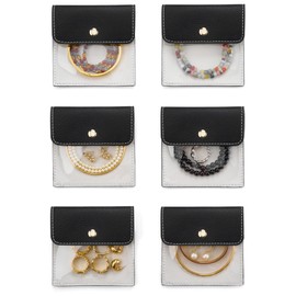 Popvibe 6 Pcs Jewelry Bags Clear Mini Pouch Small Jewelry Pouches for Traveling Leather Portable Travel Jewelry Organizer and Storage Bag for Earrings, Necklace, Black