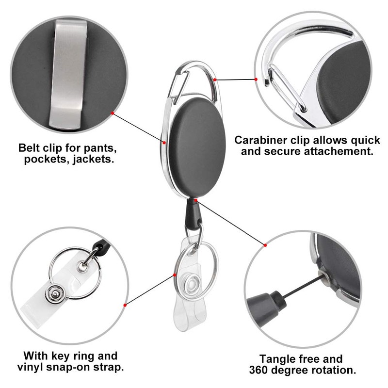 GOGO 4 Packs Retractable Keychain Badge Holder with Carabiner Reel
