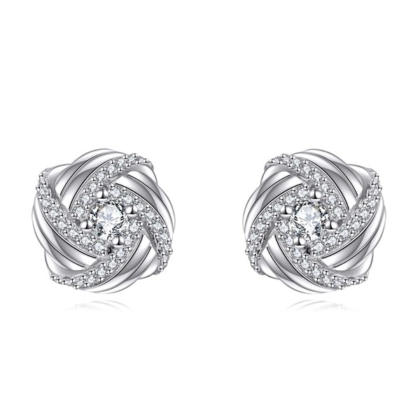Love Knot Earrings 925 Sterling Silver White Gold Plated Cubic