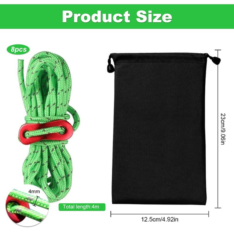 8Pcs Tent Guy Ropes, 4mm/13 Feet Guy Ropes with Storage