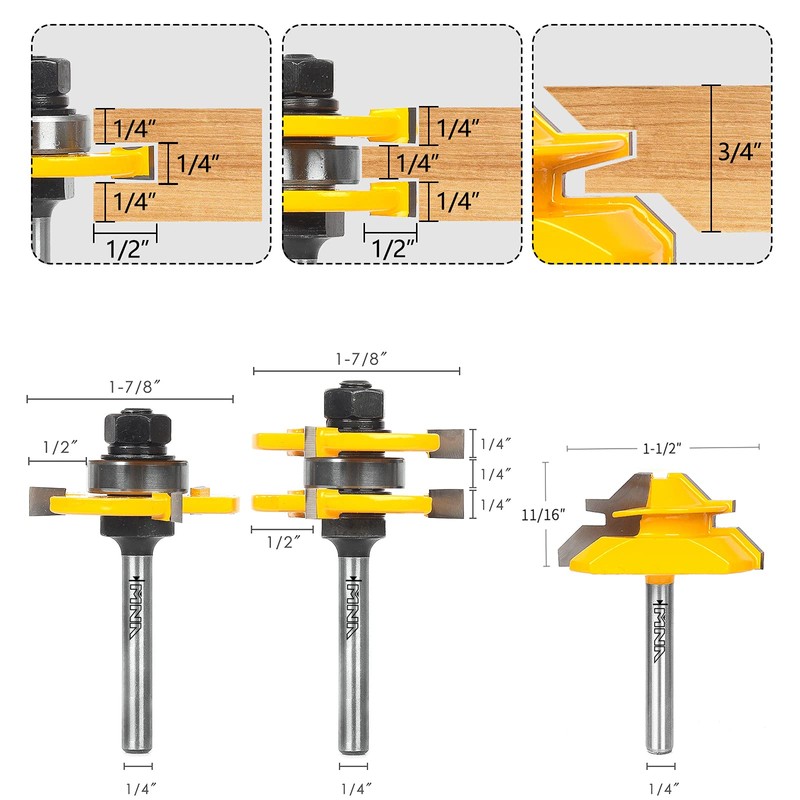 MNA Tongue and Groove Router Bits Set & 45 Degree