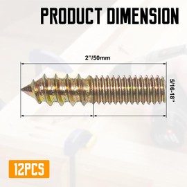 LOUZAGO 12 Pcs Hanger Bolts, 5/16-18" x 2" Double Headed Screws Self-Tapping Wood Dowel Screw for Furniture (5/16-18" x 2")