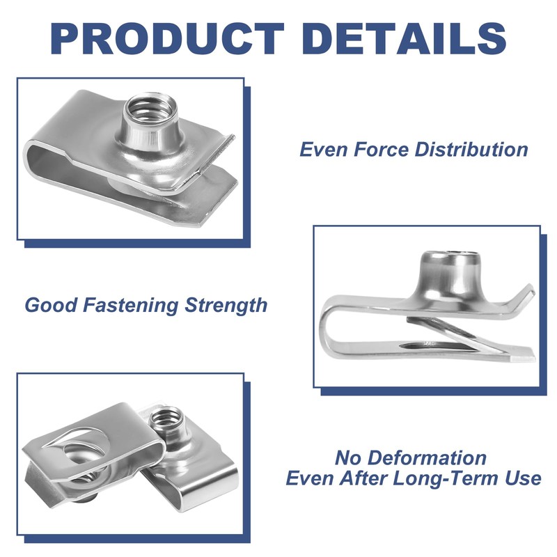 YUEARN 1/4"-20 U-Style Clip-On Nut, Stainless Steel Regular Extruded U-Nut,
