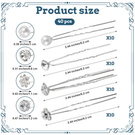 40 Pack Pearl Hair Pins for Bridal Wedding, Rhinestone Pearl Hair Clips Accessories for Brides Bridesmaids Women Girls (Silver)