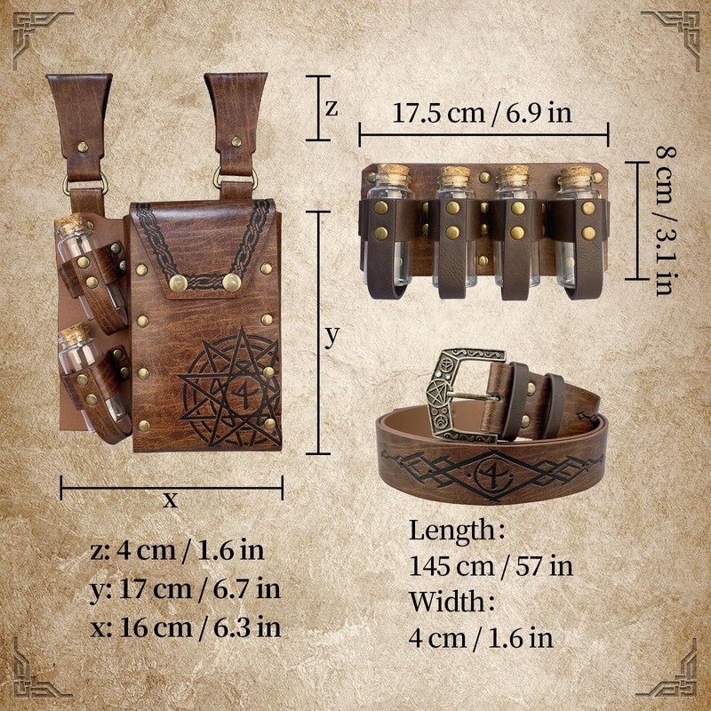 EpicCos 3 Pieces Medieval Alchemy Belt Waist Pack Combo with