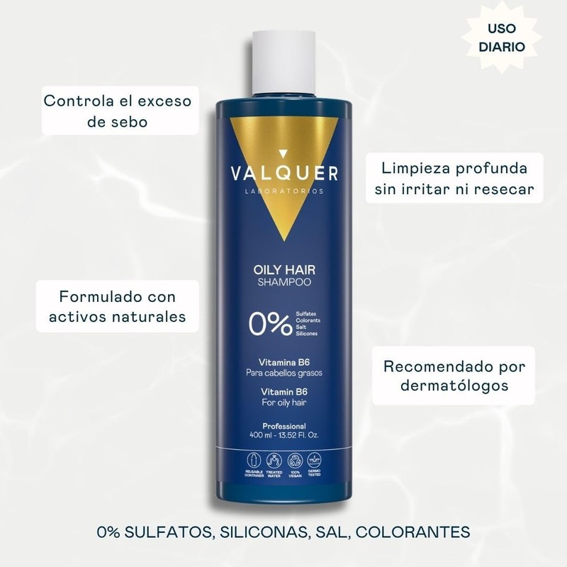 VALQUER Shampoo Antigrasa Seborregulador Zero para Cabello Graso 400 ml