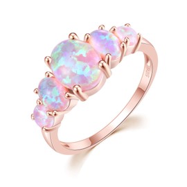 CiNily 14K Rose Gold Plated Pink Fire Opal Ring for Women October Birthstone Engagement Wedding Ring Size 9