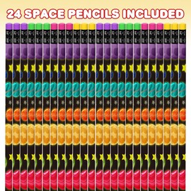ArtCreativity Space Design Pencils, Set of 24, Cool Space-Themed Writing Pencils with Erasers, Birthday Party Favors, Party Goody Bag Fillers, Teacher Supplies for Classroom