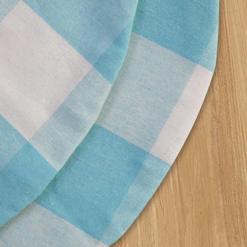 Sky Blue & White Cotton Buffalo Check Round Placemat, Set
