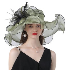 ORIDOOR Women Organza Fascinator Church Kentucky Derby Hat Floral Tea Party Wedding Hat (013E Green), One Size