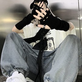 Yu Yu Billion Arm Warmer, Women's Rock Fashion, Stylish, Half Finger Gloves, Fingerless Design, Popular, Arm Cover, Cool, Cold Protection, Gloves, Accessories, Unisex, Street Style, B Type Black