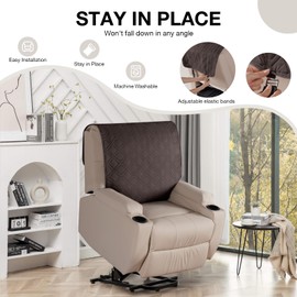 VANSOFY Recliner Chair Covers 100% Waterproof Backrest Cover Reclining Cover Non-Slip Dog Chair Cover Furniture Protector Washable Slipcover Elastic Straps for Pets, Dogs(Chocolate)