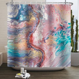 Ttincceer Shower Curtain Colourful Marble for Bathroom Pink Blue Luxury Marble Shower Curtains with Hooks 180 x 180 cm Abstract Modern Art Bathroom Decoration Curtain Waterproof Bath Curtain