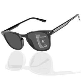 DEHOTRE Progressive Multifocal Reading Sunglasses Men No Line Bifocal Sun Readers with Metal Core Wire Acetate Frame Fashion Temple Design Zero Top Spring Hinge UV400 Black 3.00