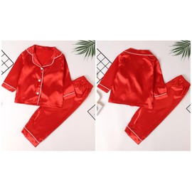 PythJooh Baby Girl Boy Christmas Red Pyjamas Set Kids Satin Solid Color Xmas Sleepwear Pjs Clothing for 2-7Years