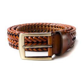 TUHOHUT Men Braided Woven Genuine Leather Casual and Dress Belt 35mm wide (Brown 2, waist:38~42)