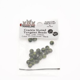 Hareline Crackle Slotted Tungsten Beads #127 7/32'' (5.56mm) Fl Chartreuse/Black