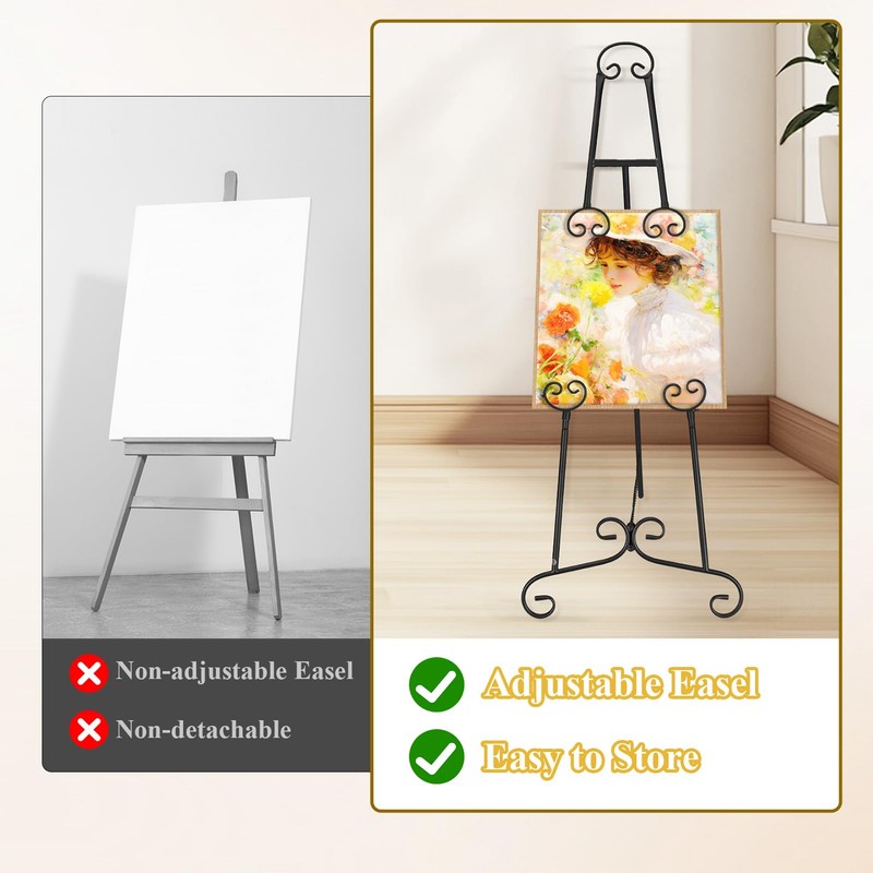 Black Easel Stand for Sign, Adjustable Display Easel Stand with