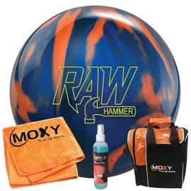 Bowlerstore Products Hammer Raw Hammer Blue/Black/Orange Bowling Ball | Moxy Strike Orange Bowling Bag | Moxy Orange Micro Fiber Towel | Moxy Xtreme Power Cleaner Package 10lbs