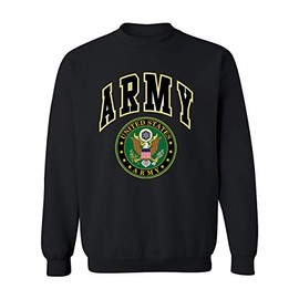 US Army Crew Neck Sweatshirt Army Logo Crest Patriotic, Black, L, Black, L