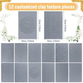 DoubleFill 12 Pcs Polymer Clay Texture Sheets Clay Texture Mat Works with Polymer Clay Cutter Embossing Polymer Clay Texture Roller DIY Clay Texture Tools for Clay Pottery Earrings Jewelry Making