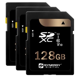 Synergy Digital 128GB Secure Digital SDXC UHS-I Memory Cards, Compatible with Zoom Q8 Handy Video Recorder Camcorder - Class 10, U1, 100MB/s, 300 Series - Pack of 3