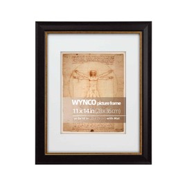 WYNCO 11x14 Mahogany and Antique Bronze 2 Tone Vintage Picture Frame, Matted for 8x10 Photos or Art Works, 1.5 in Wide Reverse Polystyrene Profile, Bronze Inner