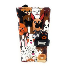 Shag Wear Puppy Dog Doggie Crowd Large Animal Wallet for Women and Teen Girls Vegan Faux Leather 7" Black