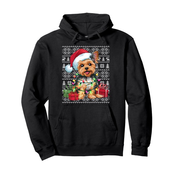 Xmas Sweater Style Ugly Santa Yorkie Dog Christmas Pullover Hoodie
