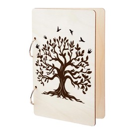 SUPERDANT Tree of Life Greeting Card Holder Birds Wooden Loose Leaf Binder Postcard Photo Album 2-Rings Cover Keeper Daily Planners Keepsake Gifts for Valentine’s Day Birthday Christmas Wedding