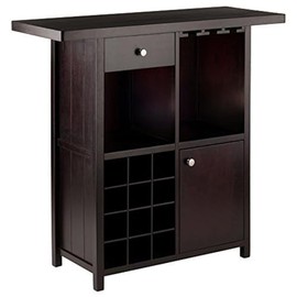 HomeStock Wine Bar Cabinet with Storage - 40" Art Deco Bar, Wainscoting Design, Open Shelf & Drawer