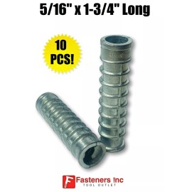 Redding Fasteners (Qty 10) 5/16" x 1-3/4" Lag Shield Anchor Long Zinc Alloy 1/2" Hole