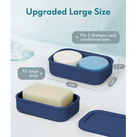 Quatish Solid Shampoo Bar Holder, Large Leakproof Travel Soap Case, Silicone Soap Box with Draining Layer, Enhanced Soap Container, Suitable for Camping, Gym, Bathroom, Outdoor Essentials, Dark Blue