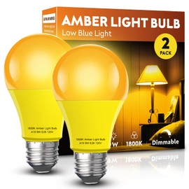 mfxmf Amber Sleep Light Bulb 2 Pack，Dimmable 1800K Warm Light Bulbs for Healthy Sleep,Blue Light Blocking,A19 9W(60W Equivalent) E26 Base Amber Light Bulbs for Bedroom, Baby Nursery Room